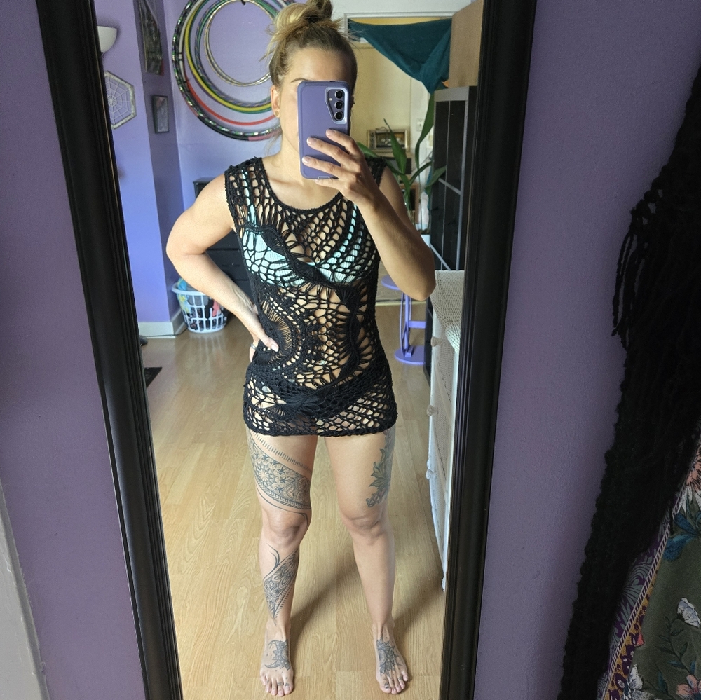 Black Debs crochet bathing suit cover or shirt